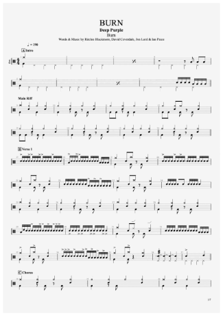 Burn - Deep Purple - Full Drum Transcription / Drum Sheet Music - AriaMus.com