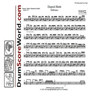 Digital Bath - Deftones - Full Drum Transcription / Drum Sheet Music - DrumScoreWorld.com