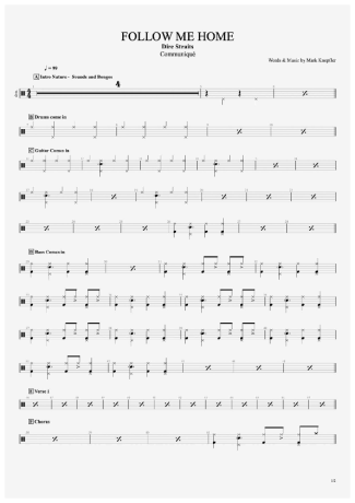 Follow Me Home - Dire Straits - Full Drum Transcription / Drum Sheet Music - AriaMus.com