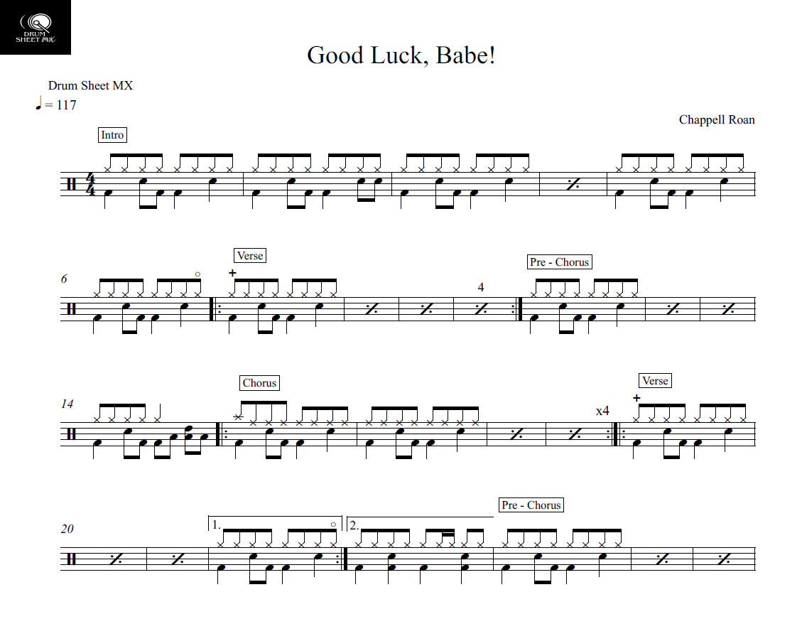 good-luck-babe-chappell-roan-drum-sheet-music-drum-sheet-mx-drumsetsheetmusic for Free Printable Drum Set Sheet Music Good Luck, Babe! - Chappell Roan - Drum Sheet Music - Drum Sheet MX – DrumSetSheetMusic for Free Printable Drum Set Sheet Music