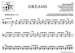 Dreams - The Cranberries - Full Drum Transcription / Drum Sheet Music - OnlineDrummer.com