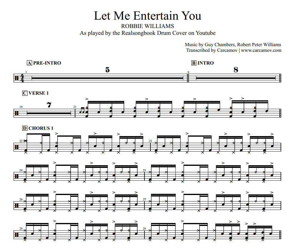 Let Me Entertain You - Robbie Williams - Drum Sheet Music ...