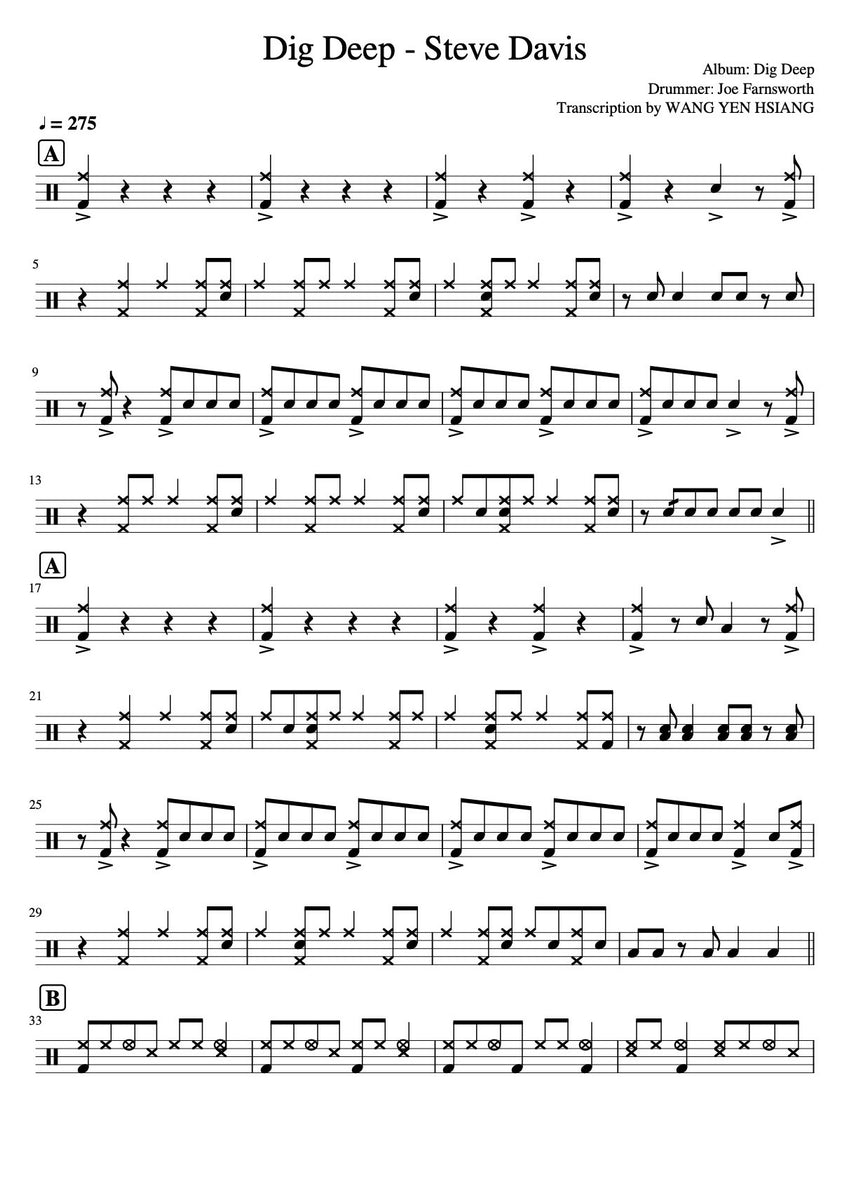 Dig Deep - Steve Davis - Drum Sheet Music - YEN – DrumSetSheetMusic