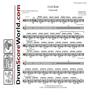 Cool Kids - Echosmith - Full Drum Transcription / Drum Sheet Music - DrumScoreWorld.com