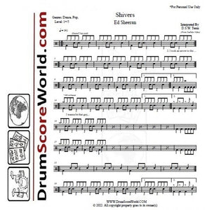 Shivers - Ed Sheeran - Full Drum Transcription / Drum Sheet Music - DrumScoreWorld.com