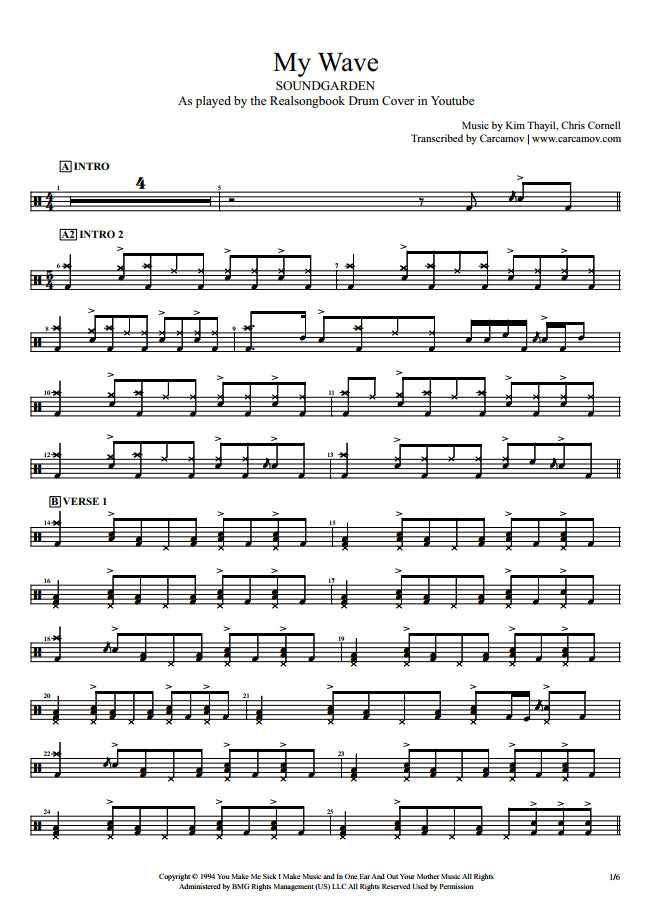 My Wave - Soundgarden - Drum Sheet Music - Realsongbook – DrumSetSheetMusic