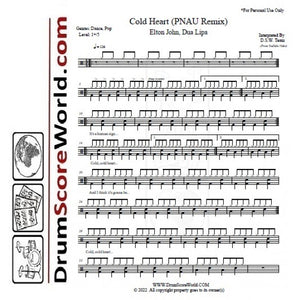 Cold Heart (Pnau Remix) - Elton John & Dua Lipa - Full Drum Transcription / Drum Sheet Music - DrumScoreWorld.com