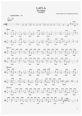 Layla Riff Sheet Music Layla - Eric Clapton - Drum Sheet Music - AriaMus.com – DrumSetSheetMusic