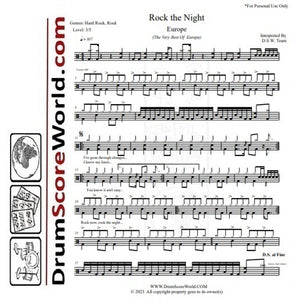 Rock the Night - Europe - Full Drum Transcription / Drum Sheet Music - DrumScoreWorld.com