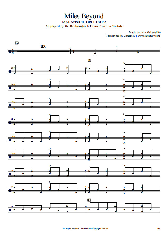 Miles Beyond (Miles Davis) - Mahavishnu Orchestra - Full Drum Transcription / Drum Sheet Music - Realsongbook