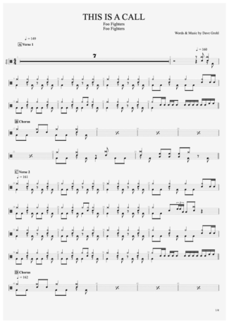 This Is a Call - Foo Fighters - Full Drum Transcription / Drum Sheet Music - AriaMus.com