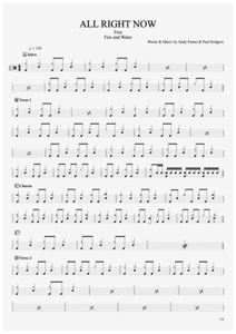 All Right Now - Free (The Band) - Full Drum Transcription / Drum Sheet Music - AriaMus.com