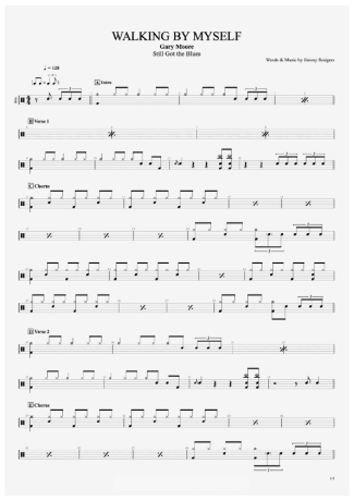 Walking by Myself - Gary Moore - Full Drum Transcription / Drum Sheet Music - AriaMus.com