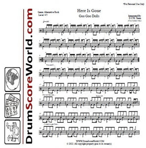 Here Is Gone - Goo Goo Dolls - Full Drum Transcription / Drum Sheet Music - DrumScoreWorld.com
