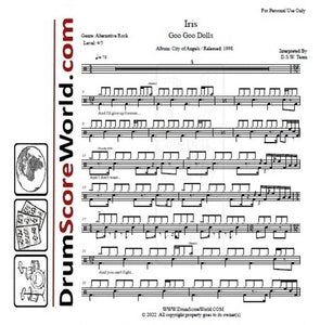 Iris - Goo Goo Dolls - Full Drum Transcription / Drum Sheet Music - DrumScoreWorld.com