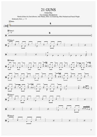 21 Guns - Green Day - Full Drum Transcription / Drum Sheet Music - AriaMus.com