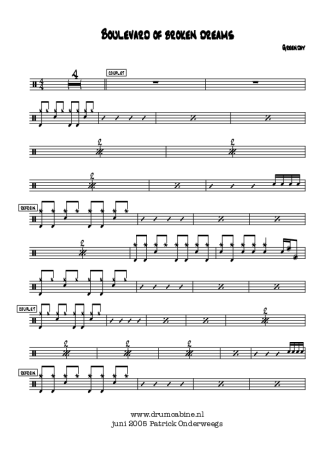 Boulevard of Broken Dreams - Green Day - Full Drum Transcription / Drum Sheet Music - AriaMus.com