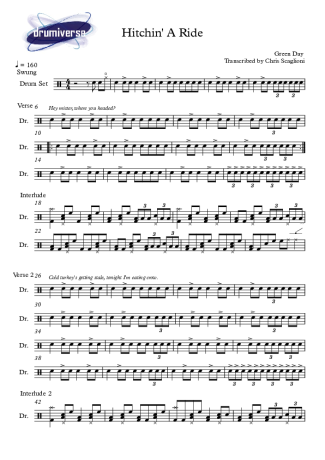 Hitchin' a Ride - Green Day - Full Drum Transcription / Drum Sheet Music - AriaMus.com