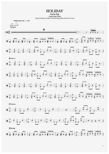 Holiday - Green Day - Full Drum Transcription / Drum Sheet Music - AriaMus.com