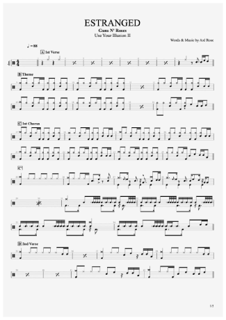 Estranged - Guns N' Roses - Full Drum Transcription / Drum Sheet Music - AriaMus.com