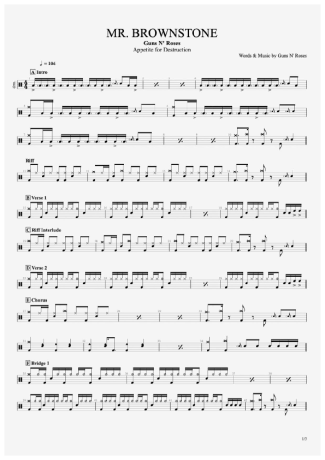 Mr. Brownstone - Guns N' Roses - Full Drum Transcription / Drum Sheet Music - AriaMus.com