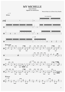 My Michelle - Guns N' Roses - Full Drum Transcription / Drum Sheet Music - AriaMus.com