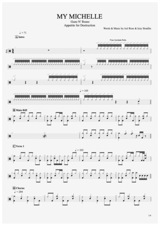 My Michelle - Guns N' Roses - Full Drum Transcription / Drum Sheet Music - AriaMus.com