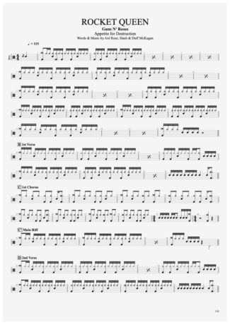 Rocket Queen - Guns N' Roses - Full Drum Transcription / Drum Sheet Music - AriaMus.com