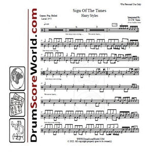 Sign of the Times - Harry Styles - Full Drum Transcription / Drum Sheet Music - DrumScoreWorld.com