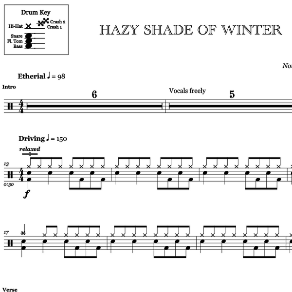 Hazy Shade of Winter The Bangles Drum Sheet Music OnlineDrummer