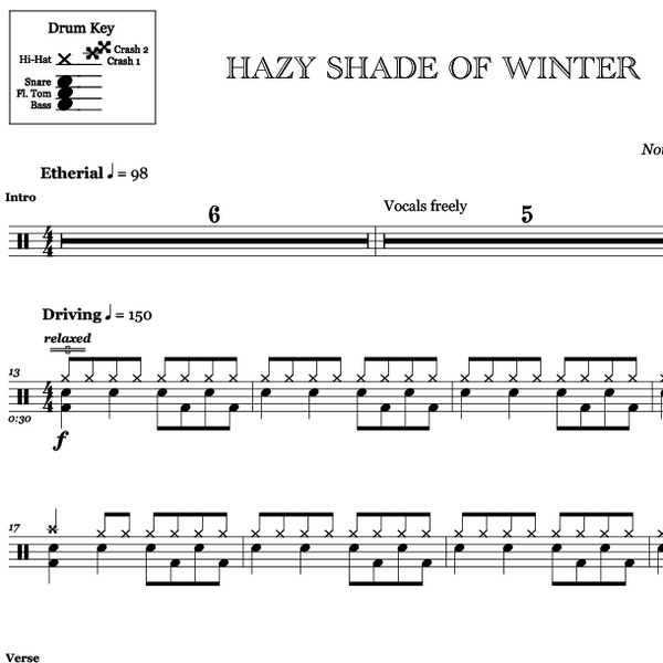 Drum sheet deals music key