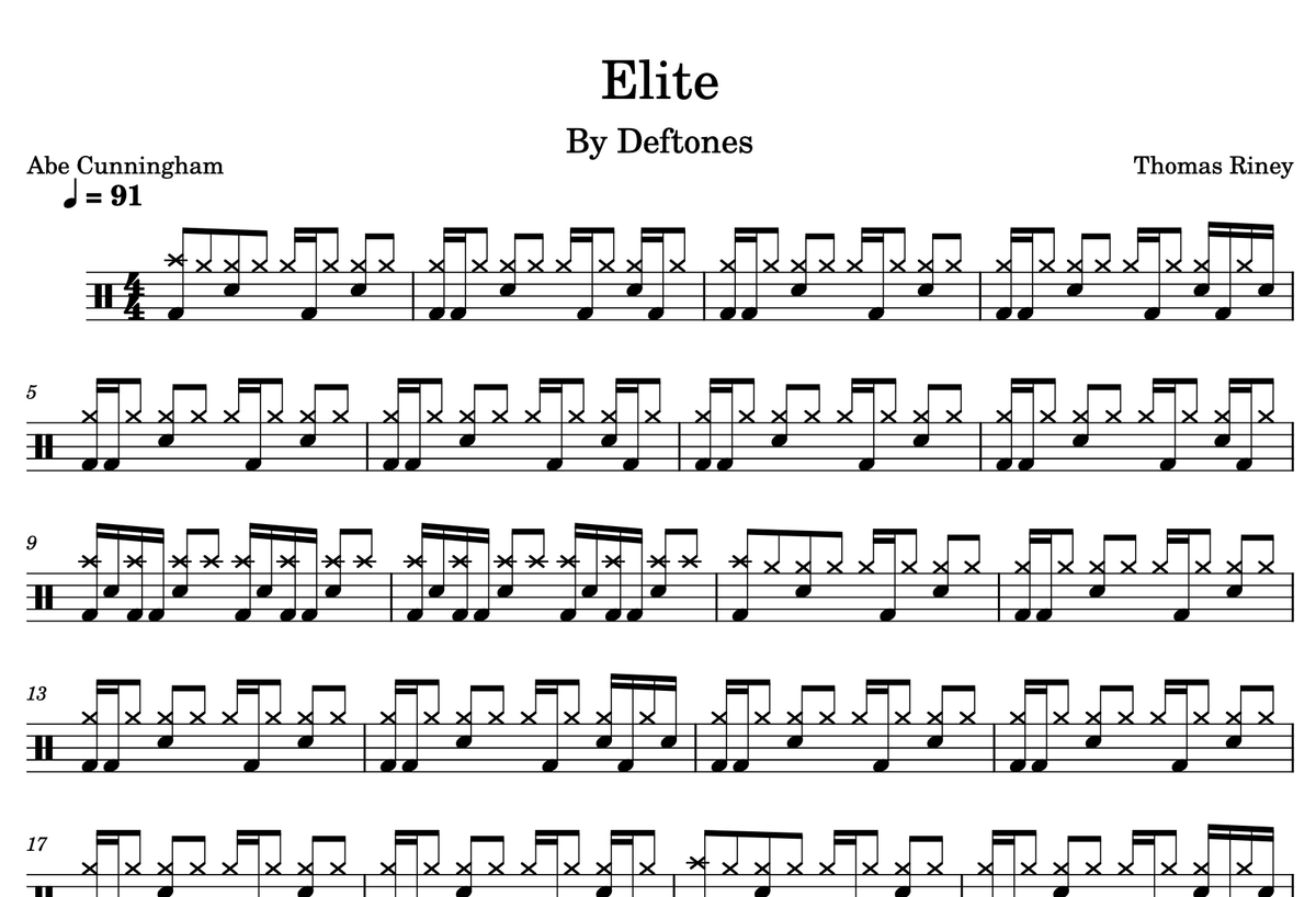 Elite - Deftones - Drum Sheet Music - Thomas Riney – DrumSetSheetMusic