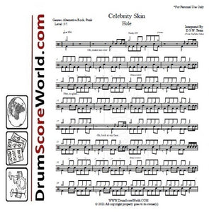 Celebrity Skin - Hole - Full Drum Transcription / Drum Sheet Music - DrumScoreWorld.com