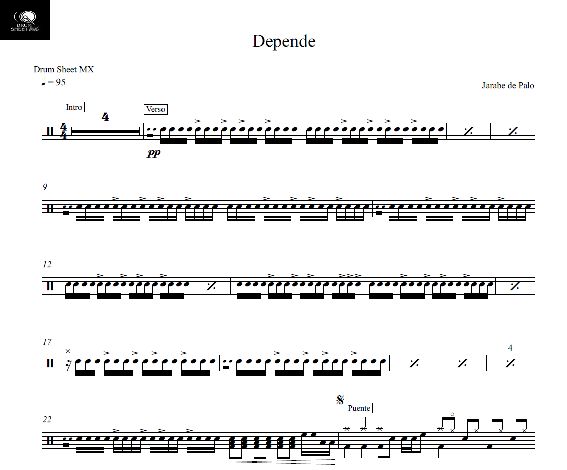 Depende - Jarabe de Palo - Drum Sheet Music - Drum Sheet MX ...