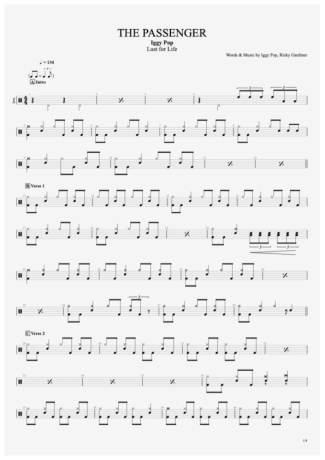 The Passenger - Iggy Pop - Full Drum Transcription / Drum Sheet Music - AriaMus.com