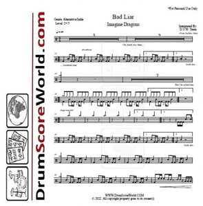 Bad Liar - Imagine Dragons - Full Drum Transcription / Drum Sheet Music - DrumScoreWorld.com