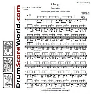 Change - Incognito - Full Drum Transcription / Drum Sheet Music - DrumScoreWorld.com