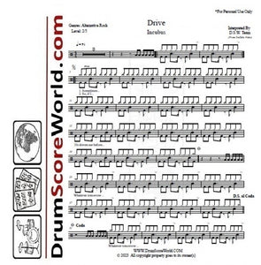 Drive - Incubus - Full Drum Transcription / Drum Sheet Music - DrumScoreWorld.com