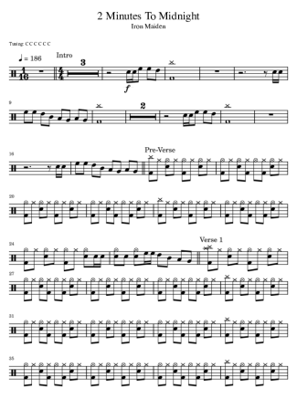 2 Minutes to Midnight - Iron Maiden - Drum Sheet Music - AriaMus