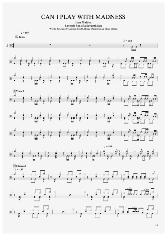 Can I Play with Madness - Iron Maiden - Full Drum Transcription / Drum Sheet Music - AriaMus.com