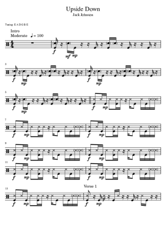 Upside Down - Jack Johnson - Drum Sheet Music - – DrumSetSheetMusic