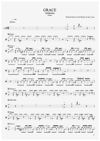 Grace - Jeff Buckley - Full Drum Transcription / Drum Sheet Music - AriaMus.com