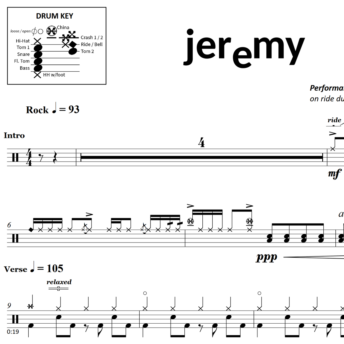 Jeremy - Pearl Jam - Drum Sheet Music - OnlineDrummer.com ...