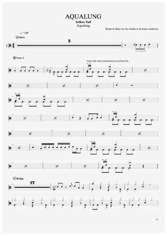 Aqualung - Jethro Tull - Full Drum Transcription / Drum Sheet Music - AriaMus.com