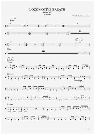 Locomotive Breath - Jethro Tull - Full Drum Transcription / Drum Sheet Music - AriaMus.com
