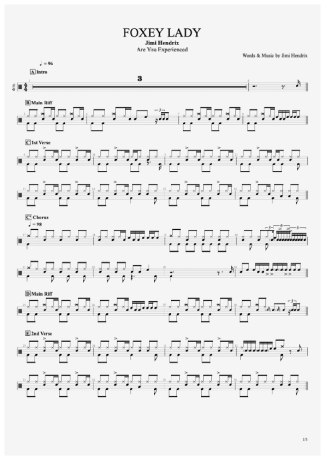 Foxey Lady - The Jimi Hendrix Experience - Full Drum Transcription / Drum Sheet Music - AriaMus.com