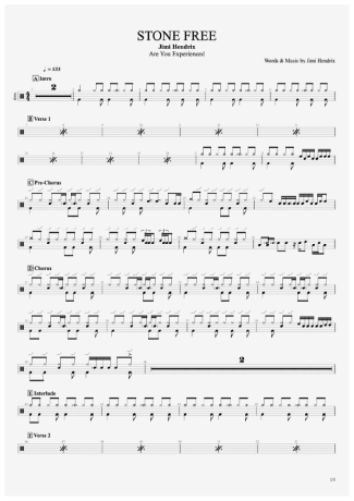Stone Free - The Jimi Hendrix Experience - Full Drum Transcription / Drum Sheet Music - AriaMus.com