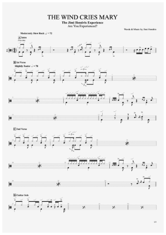 The Wind Cries Mary - The Jimi Hendrix Experience - Drum Sheet Music ...