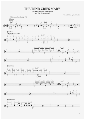 The Wind Cries Mary - The Jimi Hendrix Experience - Full Drum Transcription / Drum Sheet Music - AriaMus.com