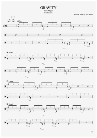 Gravity - John Mayer - Full Drum Transcription / Drum Sheet Music - AriaMus.com